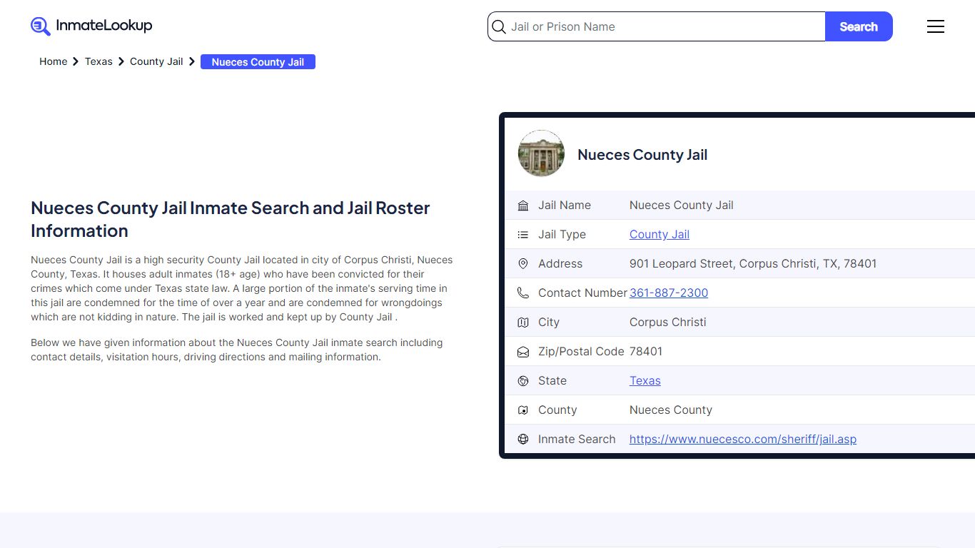 Nueces County Jail Inmate Search and Jail Roster Information